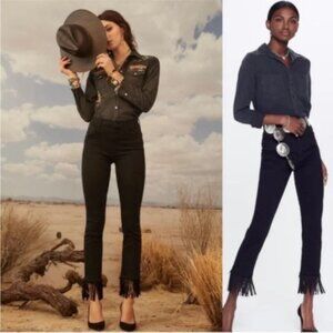 Mother Womens Size 27 High Waisted Rascal Crop Fray The Whip Black Western Jeans